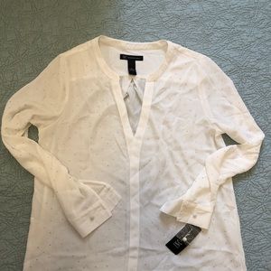 INC Studded Mandarin Collar White Blouse